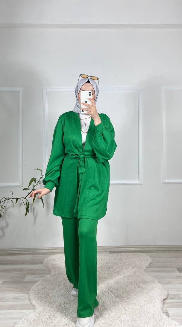 Gofre Kimono Takım-Benetton Yeşili - Görsel 2