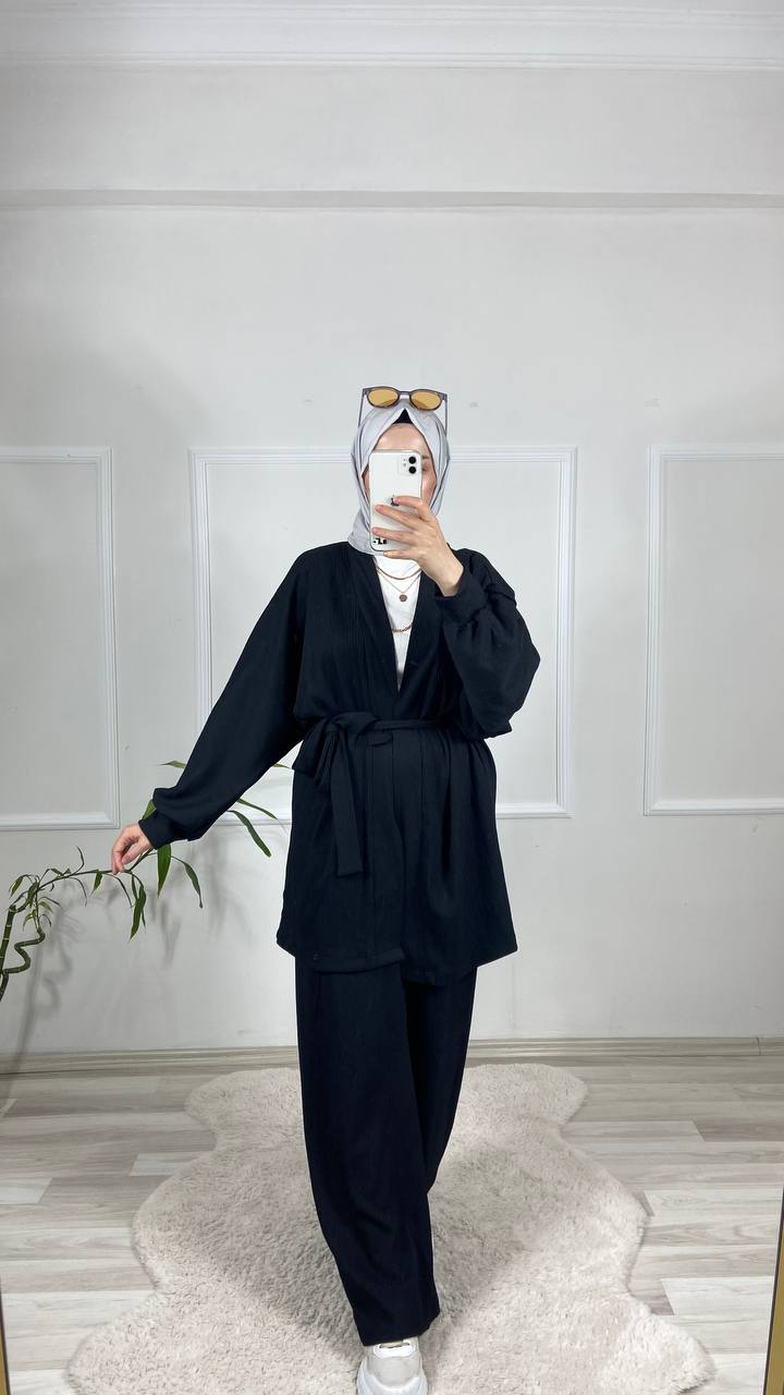Gofre Kimono-Siyah - Görsel 2