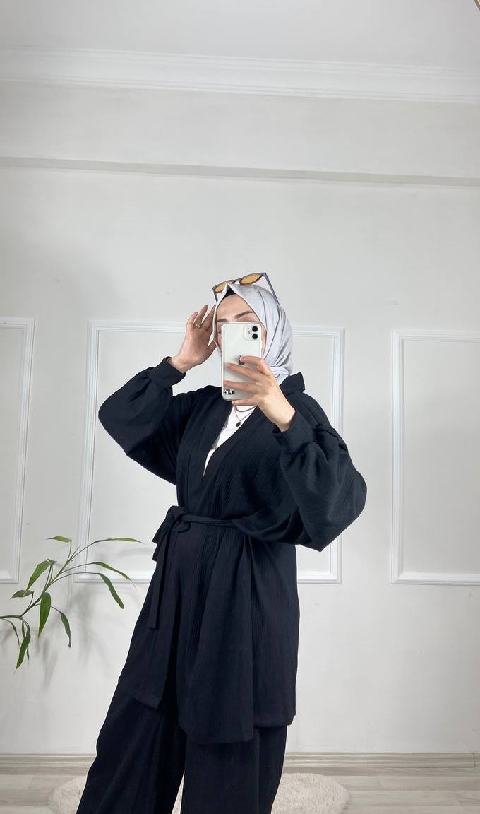 Gofre Kimono-Siyah - Görsel 3