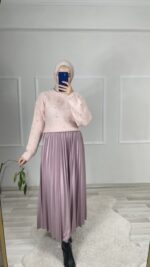 Pilise Saten Görünümlü Etek-Gül Kurusu