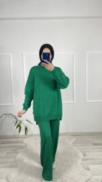 Düğme Detaylı Triko Takım-Benetton yeşili