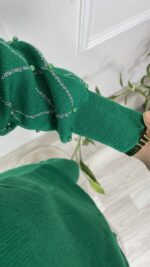 Kolu Sim ve Gri Boncuk Detaylı Triko Takım-Benetton Yeşili - Görsel 3
