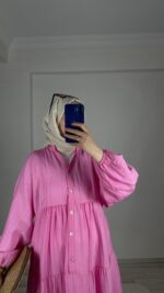 Gofre Elbise - Pembe Şeker - Görsel 3