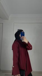 Missy Gold Düğmeli Gömlek - Bordo - Görsel 3
