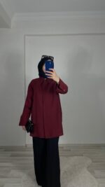 Missy Gold Düğmeli Gömlek - Bordo - Görsel 2