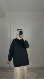 Oysho Kapüşonlu Sweat - Füme - Görsel 3