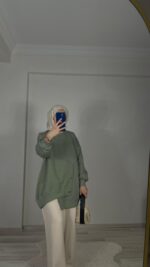 Düğmeli Sweat Oversize - Çağla Yeşili - Görsel 3
