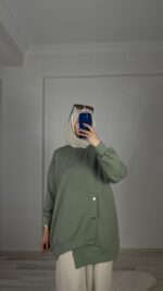 Düğmeli Sweat Oversize - Çağla Yeşili - Görsel 2