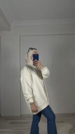 Düğmeli Sweat Oversize - Ekru - Görsel 2